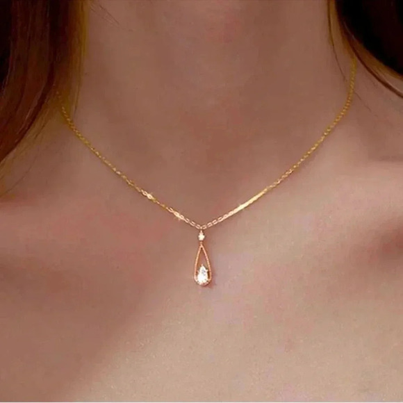 Rose Gold Tear Drop Stone Necklace - Picture 1 of 5